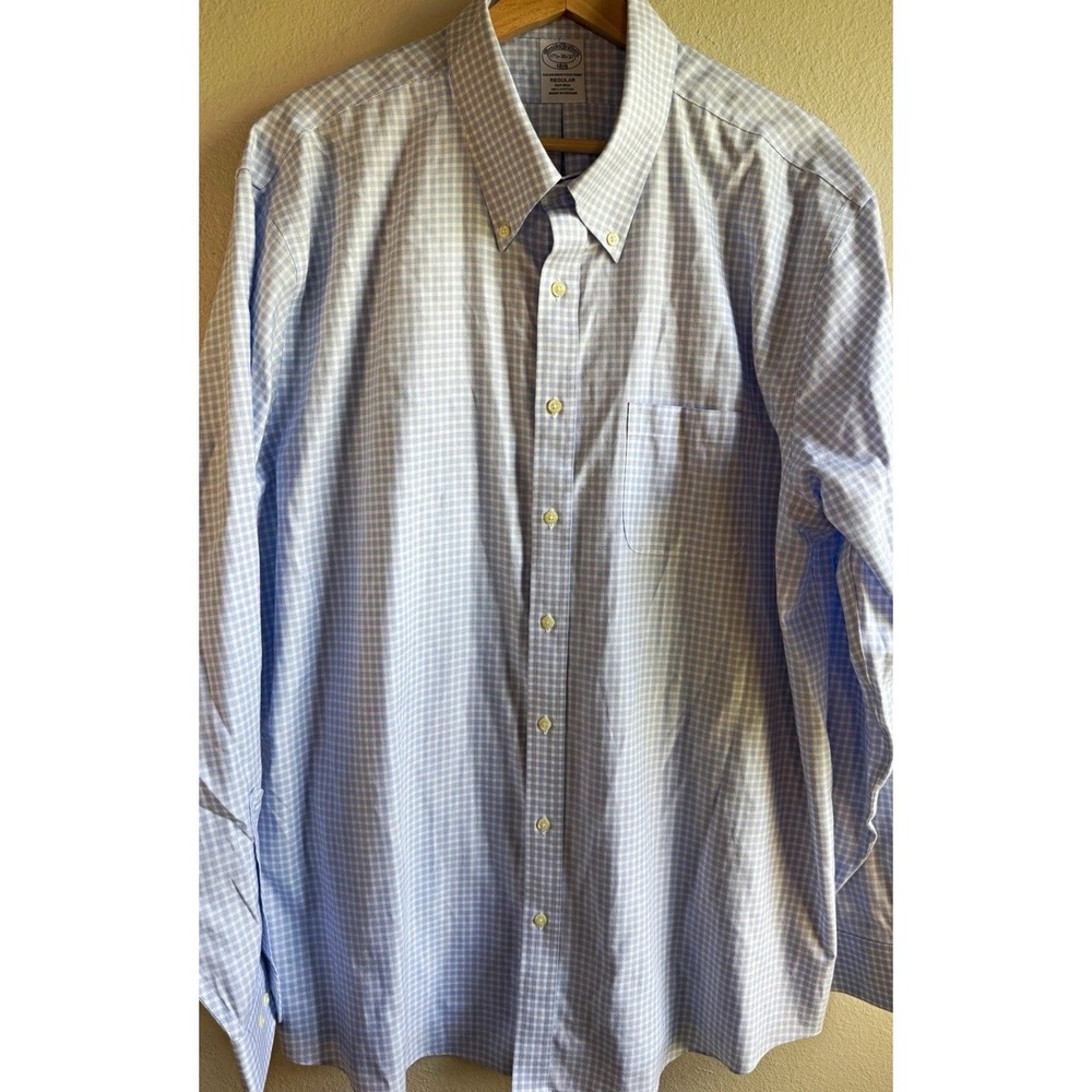 Brooks Brothers 1818 Men's 17.5 Blue/White Check Non-Iron Cotton 36/37 BD